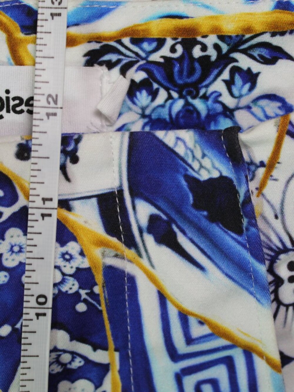 Desigual x Stella Jean Size M Blue Gold Patterned High Rise Slim Ankle Pants - Picture 4 of 7